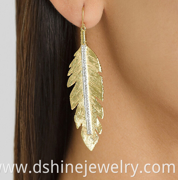 Alloy Jewelry Feather Shape Earrings